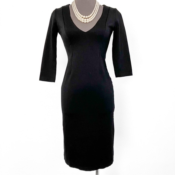 Retrolicious Dresses & Skirts - SOLD Retrolicious Black Stretch Knit Sleeved V Neck Midi Pencil Dress Small